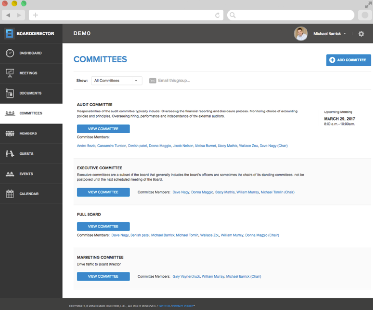 screenshot of Board Director